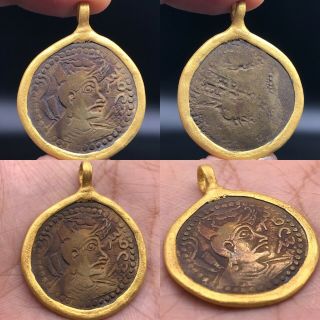 Ancient Coin Roman Emperor Stunning Gold Gilding Pendant