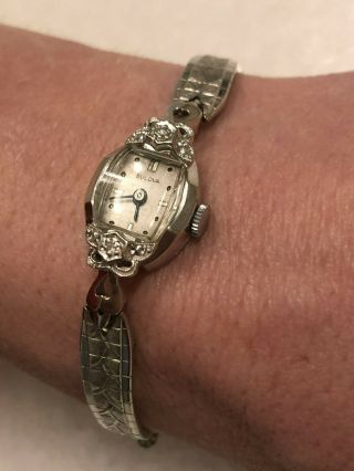 14k White Gold Diamond Ladies Vintage Bulova Watch