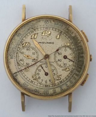 Ticking 14k Gold Vintage Mens Movado 3 Register Chronograph