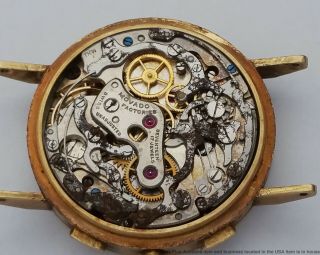 Ticking 14k Gold Vintage Mens Movado 3 Register Chronograph 4
