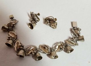 VINTAGE TAXCO Mexico 925 Sterling Silver Holly Bells Bracelet & Earrings 3
