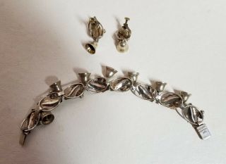 VINTAGE TAXCO Mexico 925 Sterling Silver Holly Bells Bracelet & Earrings 4