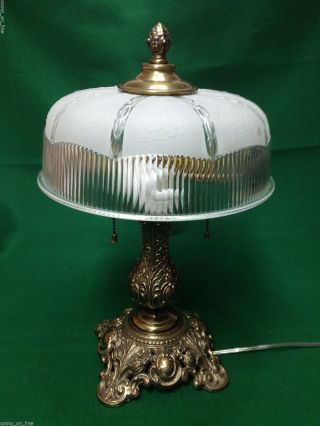 Very Unique Vintage Frosted Crystal And Brass Electric Lamp
