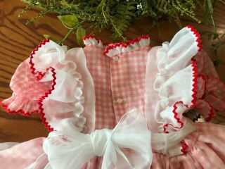 Vintage Martha ' s Miniature’s Red Gingham Check Bell Girls Dress w Sheer Pinafore 10