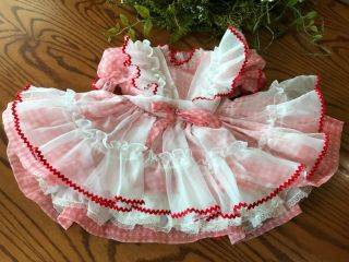 Vintage Martha ' s Miniature’s Red Gingham Check Bell Girls Dress w Sheer Pinafore 2