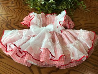 Vintage Martha ' s Miniature’s Red Gingham Check Bell Girls Dress w Sheer Pinafore 8