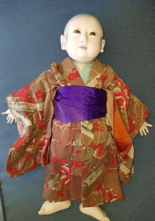 Antique Japanese Ichimatsu Meiji Era Rarer Jointed And Sexed Boy 16 " Doll