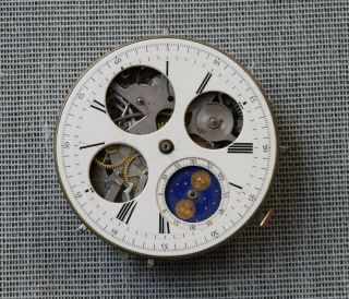 Vintage 19s ? Perpetuel Calendar Moon Phase Chronograph Pocket Watch Mechanism