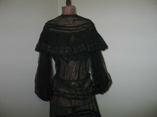 Antique Victorian Dress c1800s Black Satin Silk Lace - 2 piece dress - mourning 3