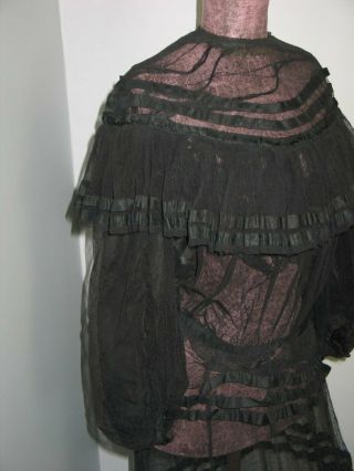 Antique Victorian Dress c1800s Black Satin Silk Lace - 2 piece dress - mourning 5