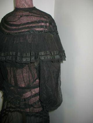 Antique Victorian Dress c1800s Black Satin Silk Lace - 2 piece dress - mourning 6