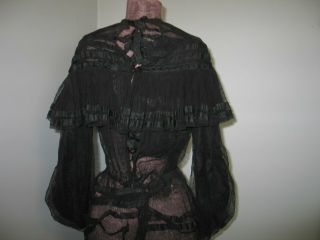 Antique Victorian Dress c1800s Black Satin Silk Lace - 2 piece dress - mourning 8