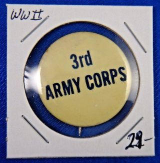 Vintage Wwii Ww2 Us Military 3rd Army Corps Pin Pinback Button