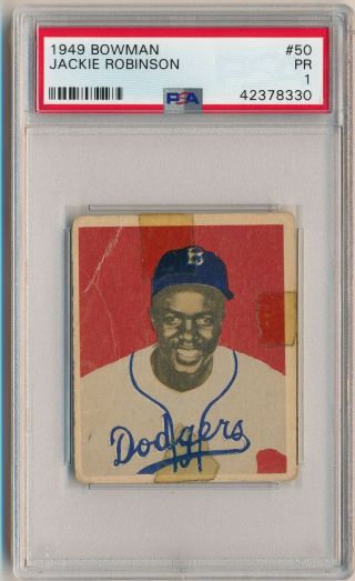 Jackie Robinson 1949 Bowman 50 Graded Psa 1 Pr Brooklyn Dodgers Hof Vintage