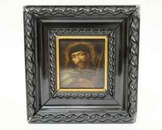 Antique Flemish 18th Century Antique Painting On Panel - The Bust Of Jesus