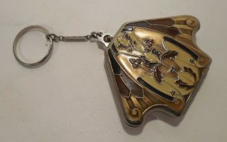 Vintage - Art Deco - Enamel - Silver Tone - Tango Compact with Attached Ring 2