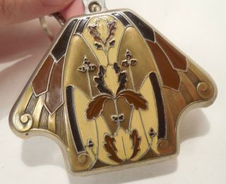 Vintage - Art Deco - Enamel - Silver Tone - Tango Compact with Attached Ring 4