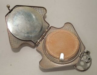 Vintage - Art Deco - Enamel - Silver Tone - Tango Compact with Attached Ring 7