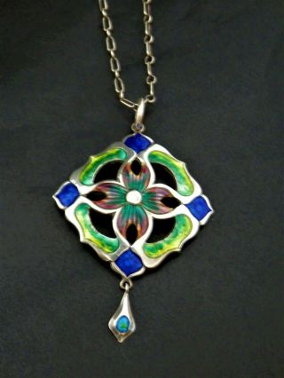 Rare Art Nouveau Solid Silver Enamel Pendant,  Smith & Ewan,  Birmingham 1909