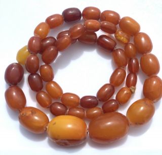 Antique Natural Baltic Amber Butterscotch Egg Yolk Beaded Necklace 45 Grams
