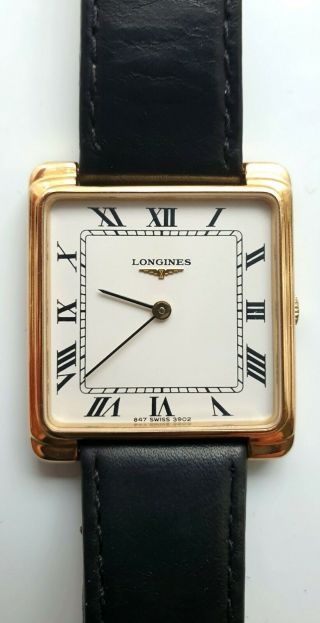 Longines Prestige Vintage Slim 9ct Solid Gold Dress Watch,  Square / Tank,  Roman