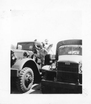 Org Wwii Photo: American Gi With Winch Truck