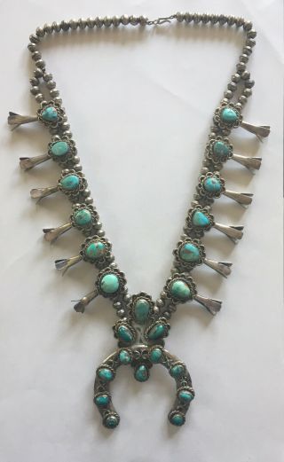 Handcrafted Vintage Turquoise & Silver Squash Blossom Necklace
