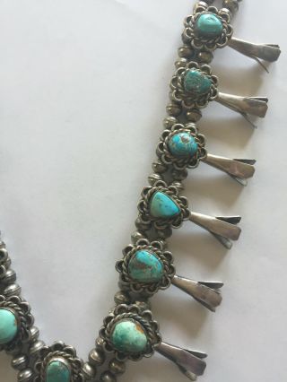 Handcrafted Vintage Turquoise & Silver Squash Blossom Necklace 3