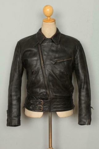 Vtg 40s German Leather Cyclist Motorcycle Luftwaffe Flight Jacket Small