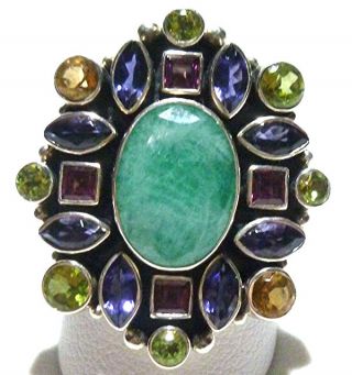 686/2000 Nicky Butler Sterling Silver Emerald Gemstone Large Cocktail Ring Sz 10