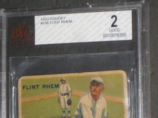 1933 Goudey FLINT RHEM Baseball Card 136 BGS 2 Good Philadelphia Phillies 4