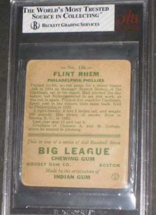 1933 Goudey FLINT RHEM Baseball Card 136 BGS 2 Good Philadelphia Phillies 5