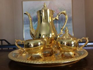 Vintage 24 Kt Gold Plated Tea Coffee Set International Silver Company Wm Rogers