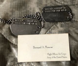 WW2 US Army Dog Tag Set w Chain,  Bernard A Moscar,  US Army Air Force Officer 6