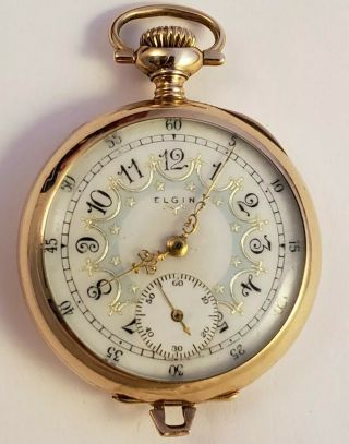 Antique Elgin Solid 14k Yellow Gold 1911 (16302089) Pocketwatch.  Running (26.  9g)