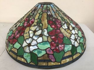 21.  5” Vintage Keeling Leaded Stained Glass Lamp Shade Tiffany Style Flowers