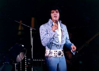 1972 ELVIS blue jumpsuit chalkware statue figurine rock music concert vtg guitar 3