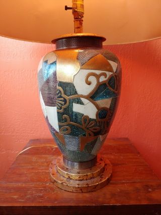 Vintage Frederick Cooper Table Lamp Ceramic w Collage like look plus Shade 10