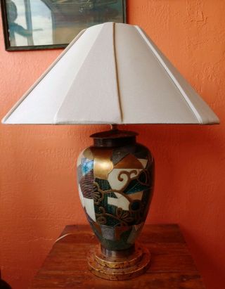 Vintage Frederick Cooper Table Lamp Ceramic w Collage like look plus Shade 11