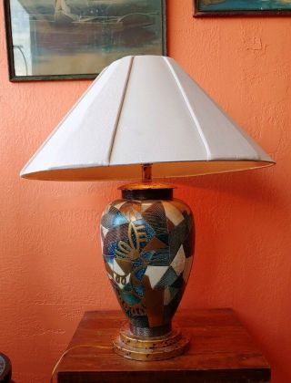 Vintage Frederick Cooper Table Lamp Ceramic W Collage Like Look Plus Shade