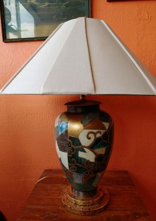 Vintage Frederick Cooper Table Lamp Ceramic w Collage like look plus Shade 2
