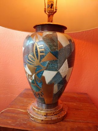 Vintage Frederick Cooper Table Lamp Ceramic w Collage like look plus Shade 6