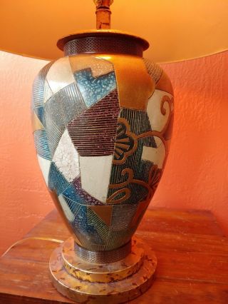 Vintage Frederick Cooper Table Lamp Ceramic w Collage like look plus Shade 7