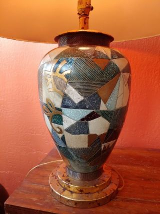 Vintage Frederick Cooper Table Lamp Ceramic w Collage like look plus Shade 9