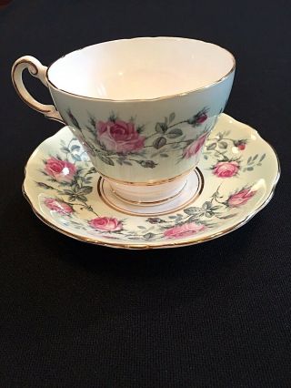 Regency English Bone China Vintage Tea Cup & Saucer Roses Gilt Trim