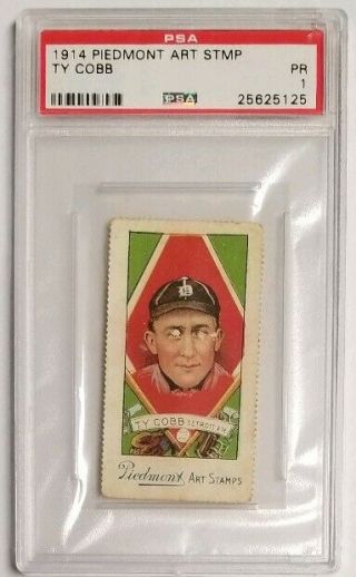 1914 Piedmont Art Stamp Ty Cobb Psa 1 Rare Low Pop 1/3 Graded One Higher