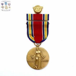 Wwii Us Victory Medal Ribbon Bar Honorable Discharge Ruptured Duck Lapel Pin 46