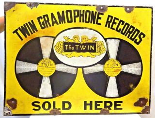 Twin Gramophone Records Vintage Porcelain Enamel Sign Double Sided Collectibles