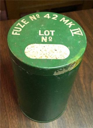 Wwii British Raf Incendiary Fuze No 42 Mk Iv Empty Tin Storage Can W/ Inserts