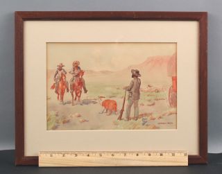 Antique Leonard Reedy American Western Sheep Wars Watercolor Illustration,  Nr